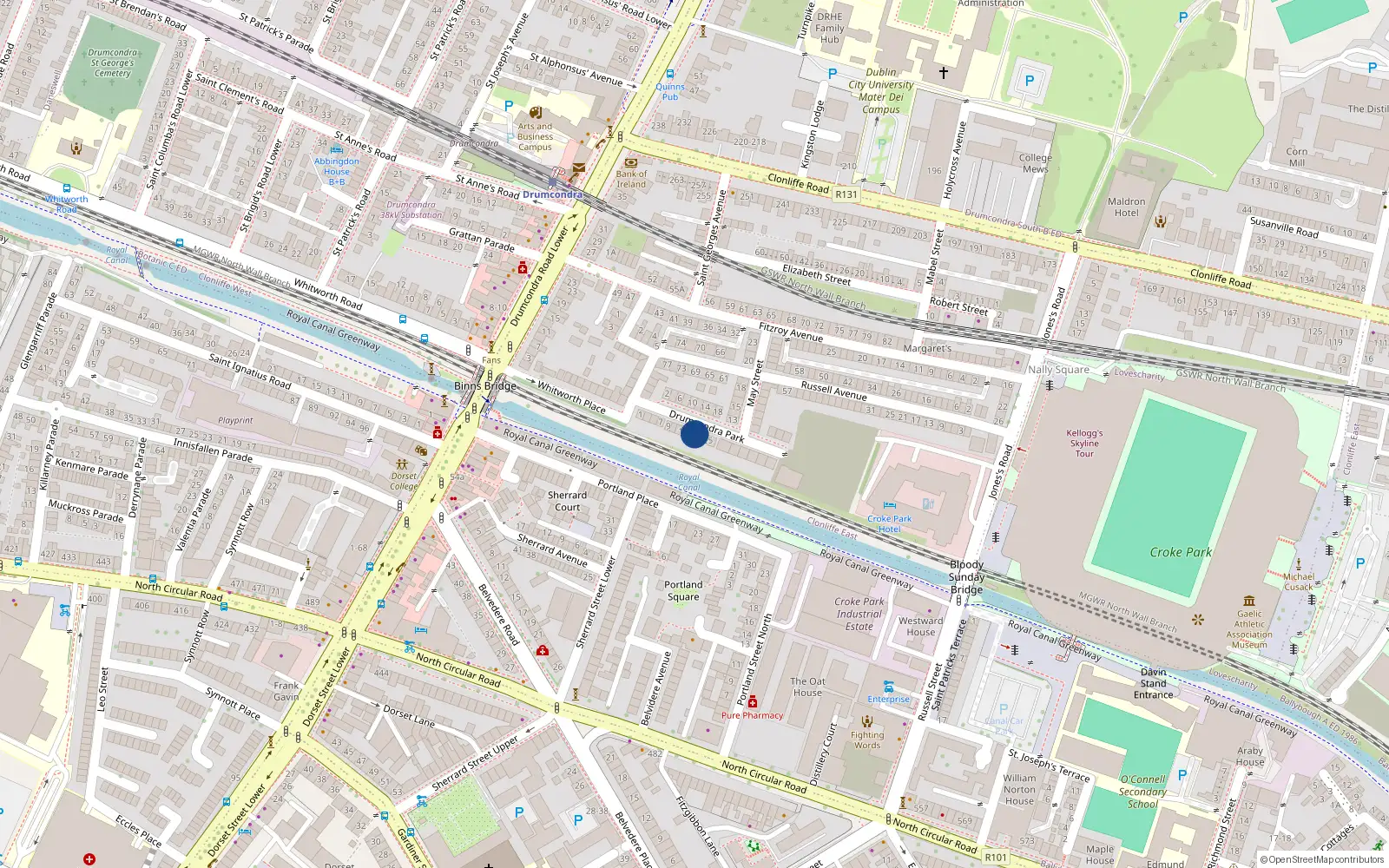 Overhead map showing the location of 17 Drumcondra Park, Drumcondra, Dublin 9