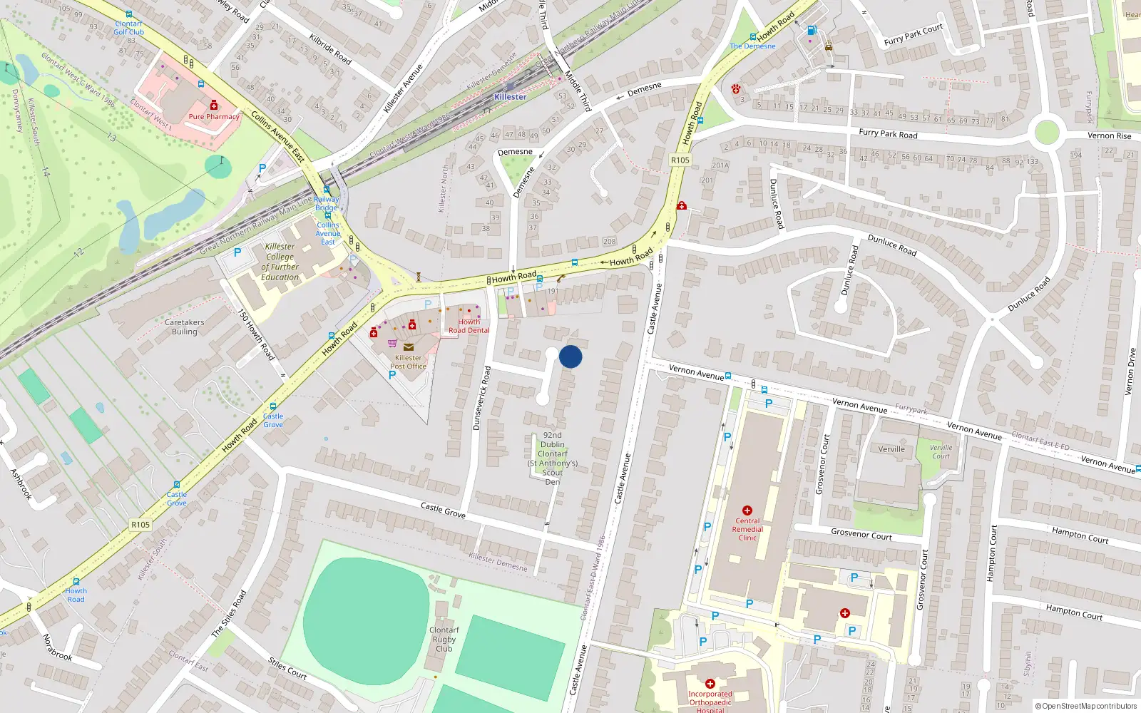 Overhead map showing the location of 17 Dunseverick Road, Dublin 3