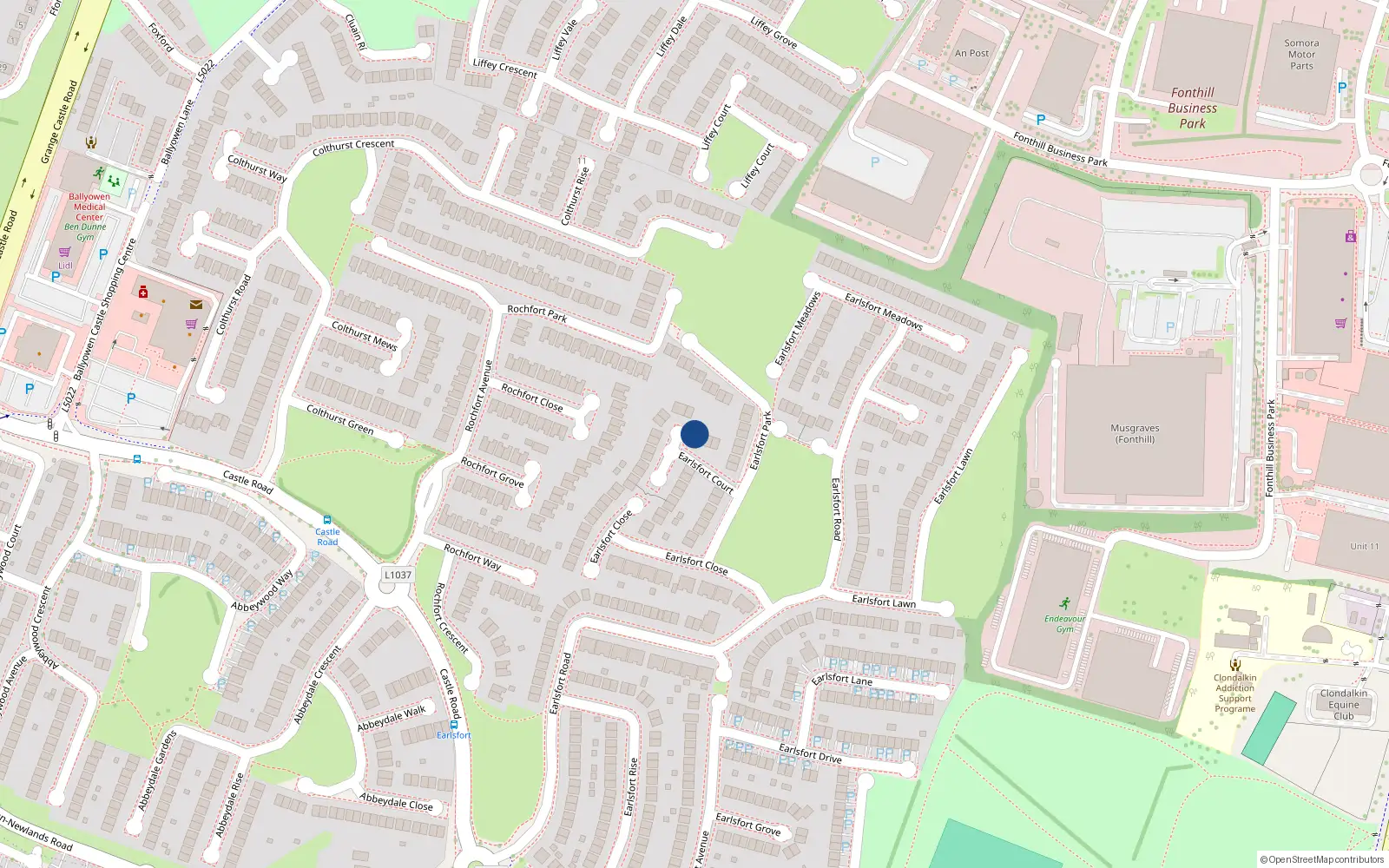 Overhead map showing the location of 17 Earlsfort Court, Lucan