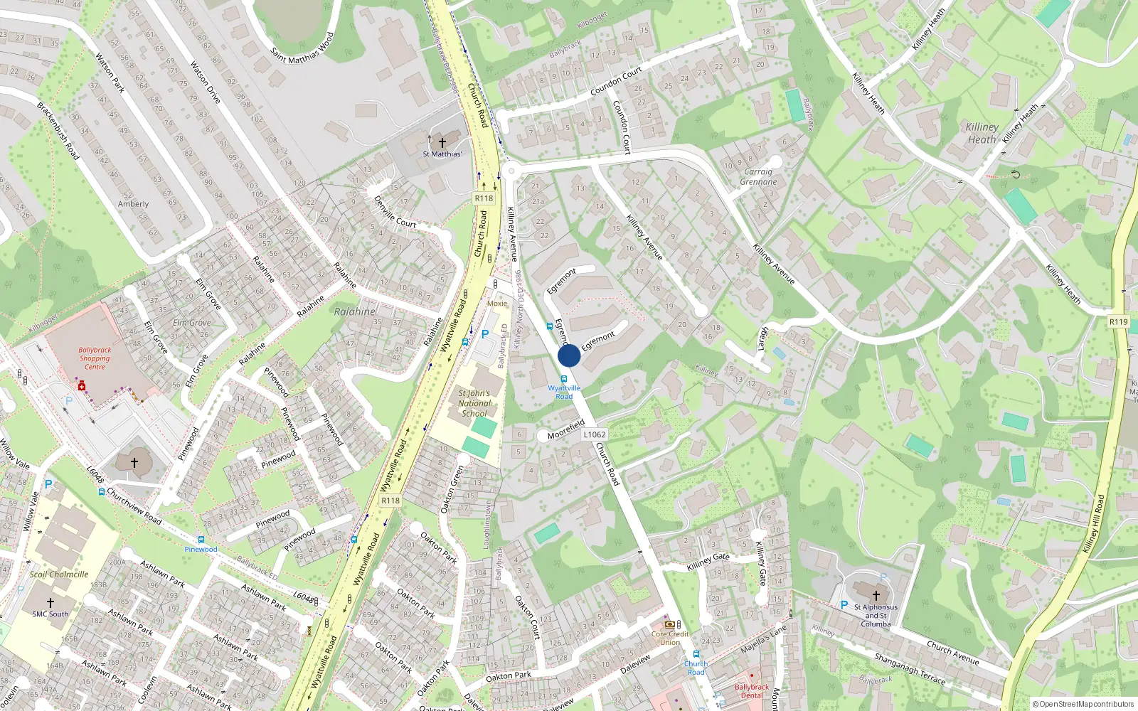 Overhead map showing the location of 17 Egremont, Killiney, County Dublin