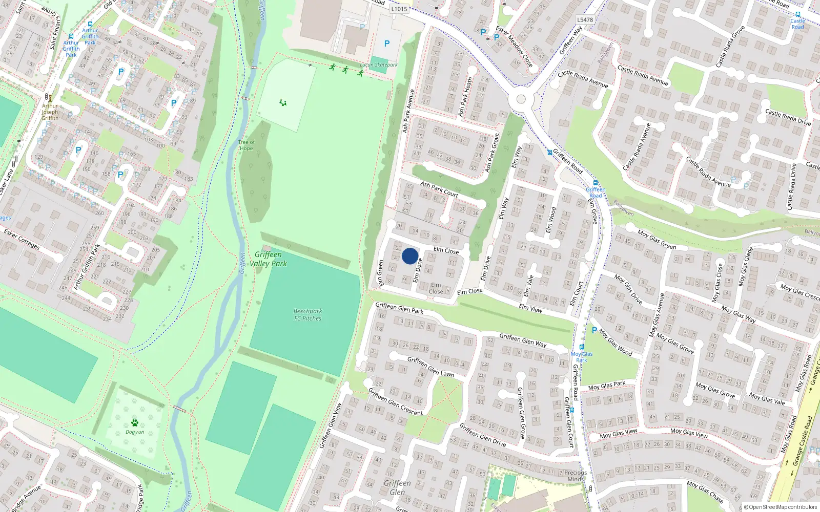 Overhead map showing the location of 17 Elm Close, Lucan