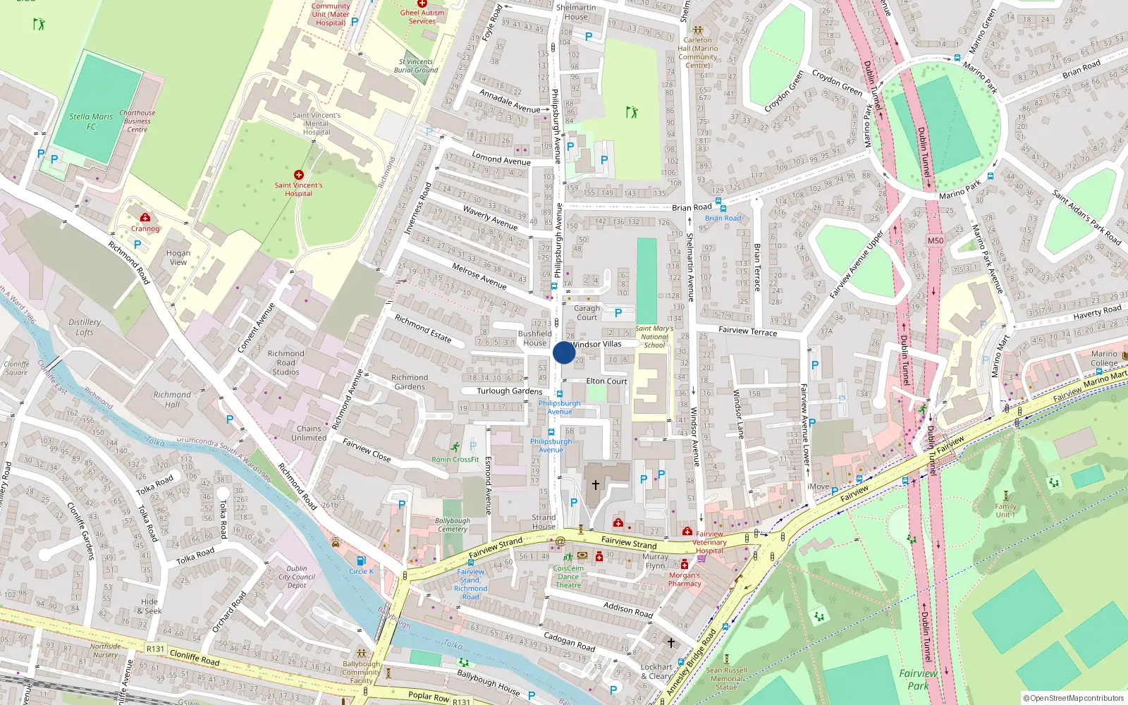Overhead map showing the location of 17 Elton Court Apts, Phillipsburgh Avenue, Fairview Dublin 3