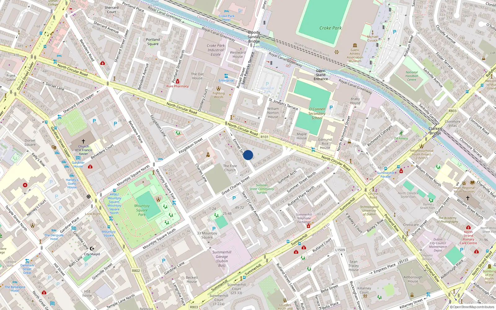 Overhead map showing the location of 17 Emmet Street, Dublin 1