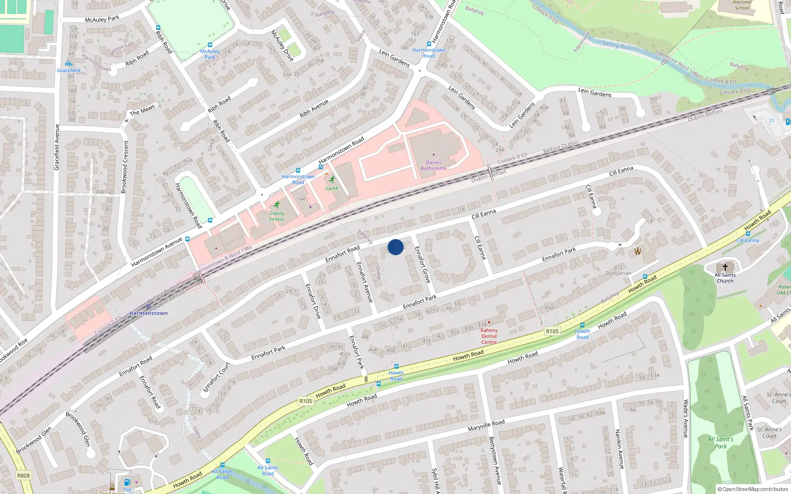 Overhead map showing the location of 17 Ennafort Road, Dublin 5