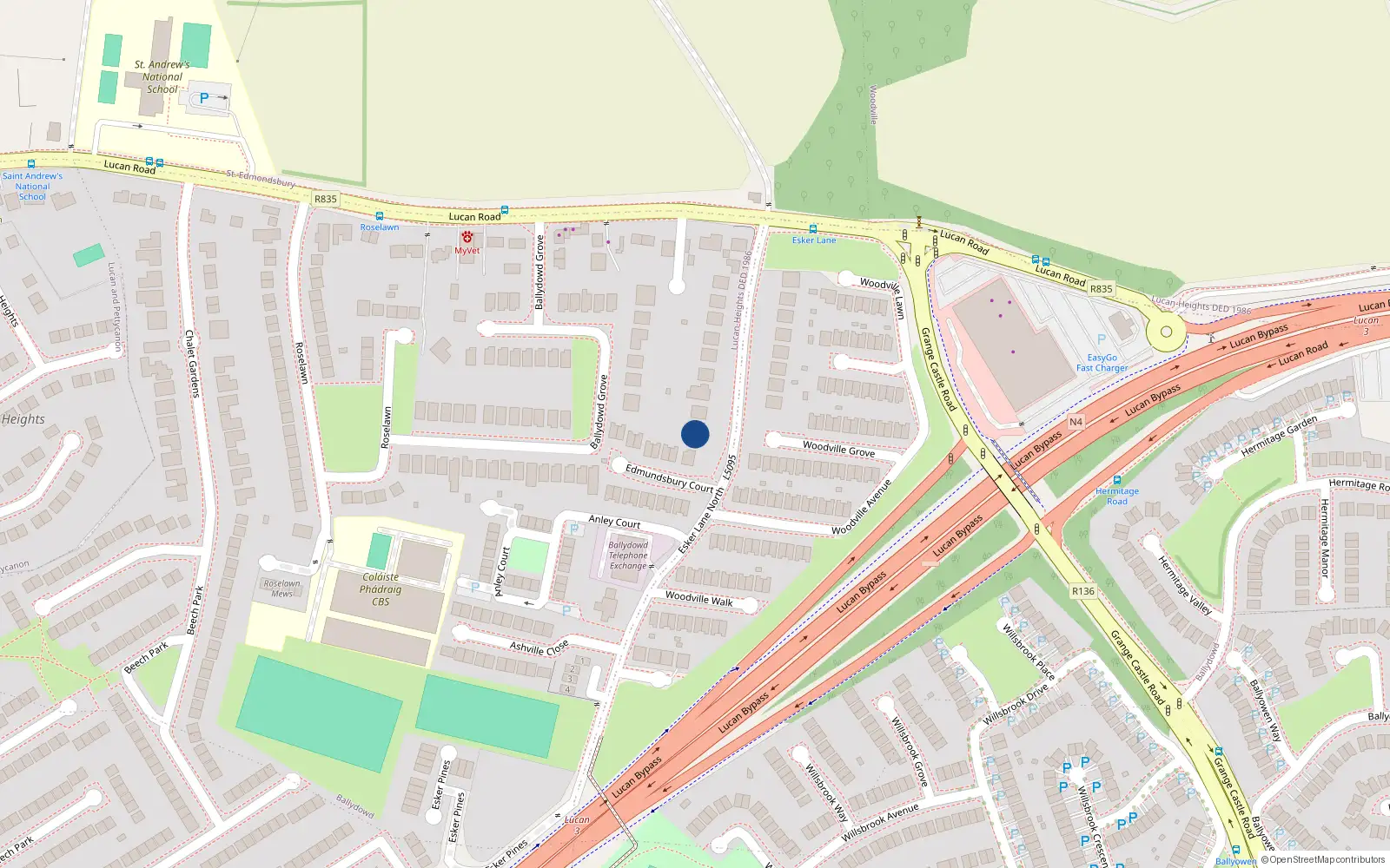 Overhead map showing the location of 17 Esker Lane, Lucan, Dublin