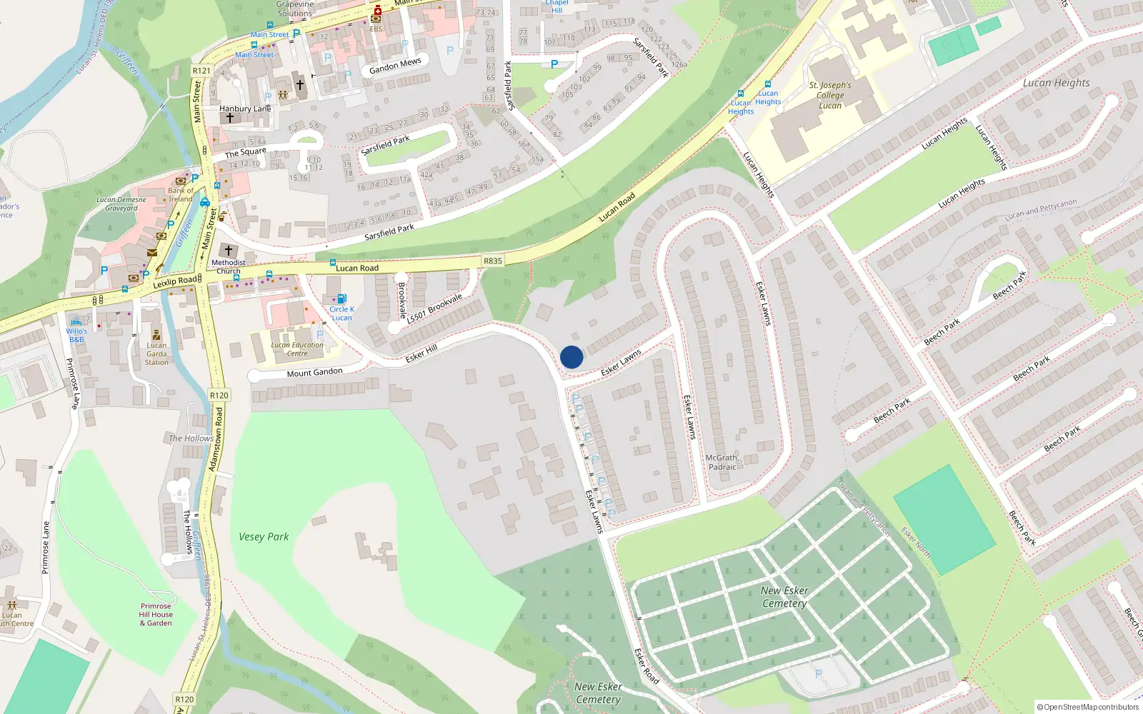 Overhead map showing the location of 17 Esker Lawns, Lucan, Dublin