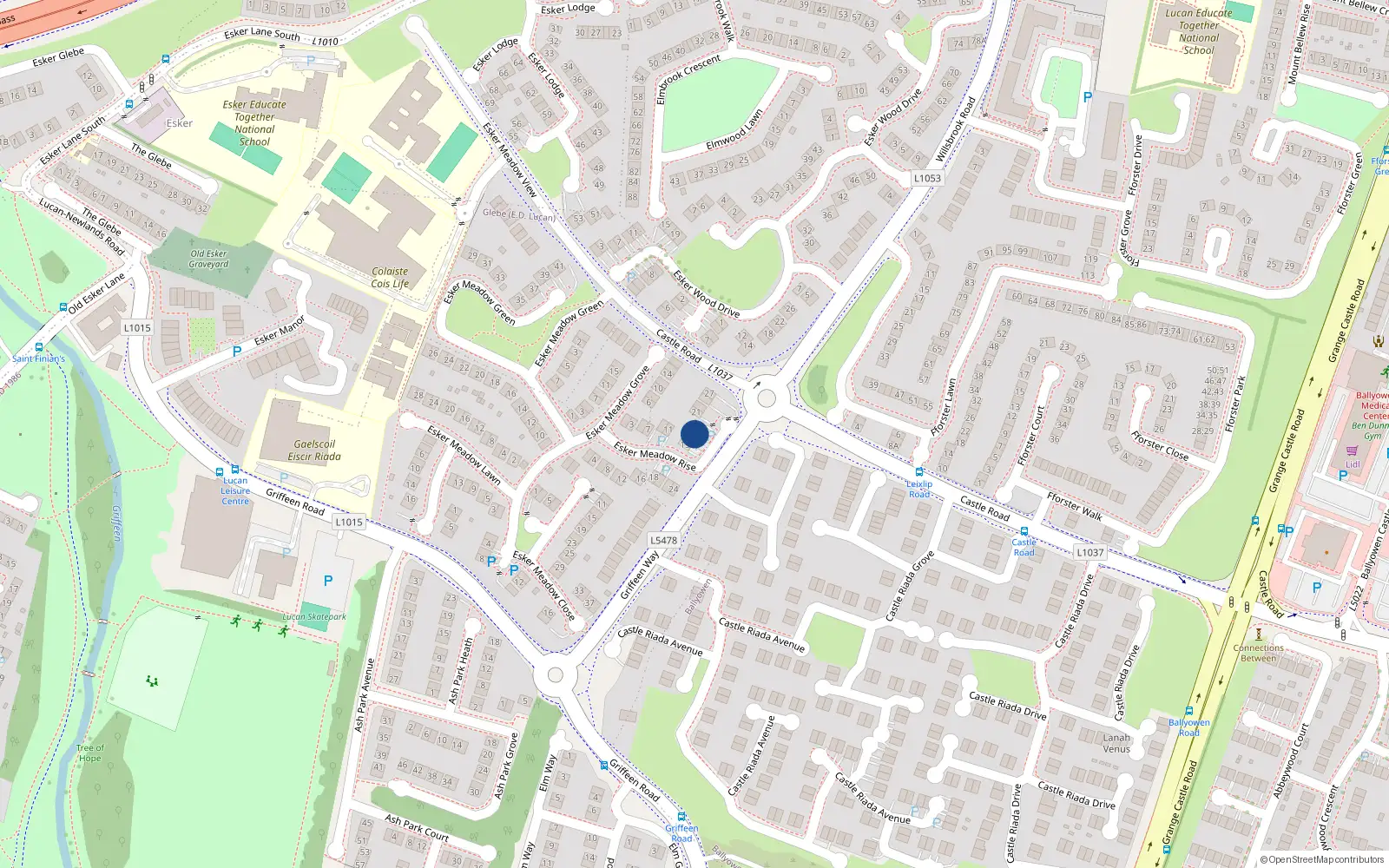 Overhead map showing the location of 17 Esker Meadow Rise, Lucan, Dublin