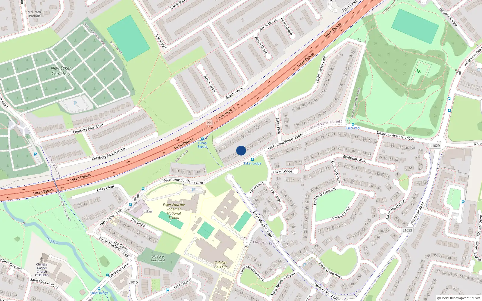 Overhead map showing the location of 17 Esker Park, Lucan