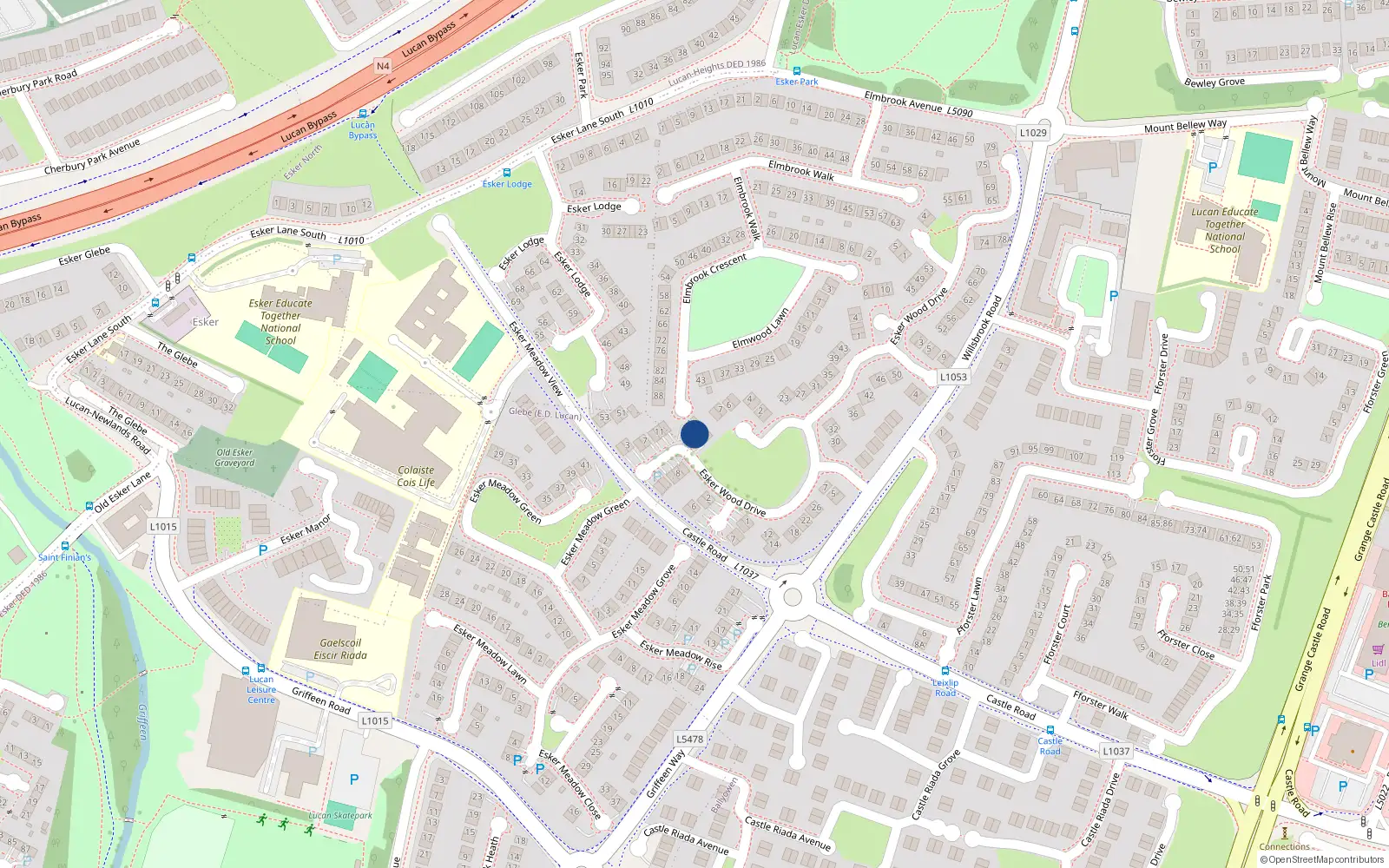 Overhead map showing the location of 17 Esker Wood Drive, Lucan, Dublin