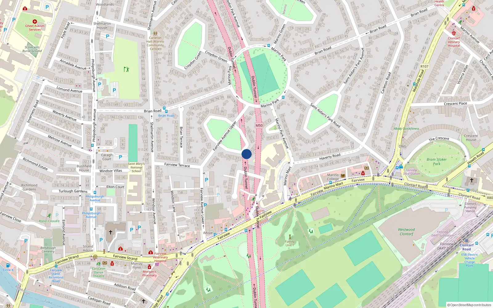 Overhead map showing the location of 17 Fairview Green, Dublin 3