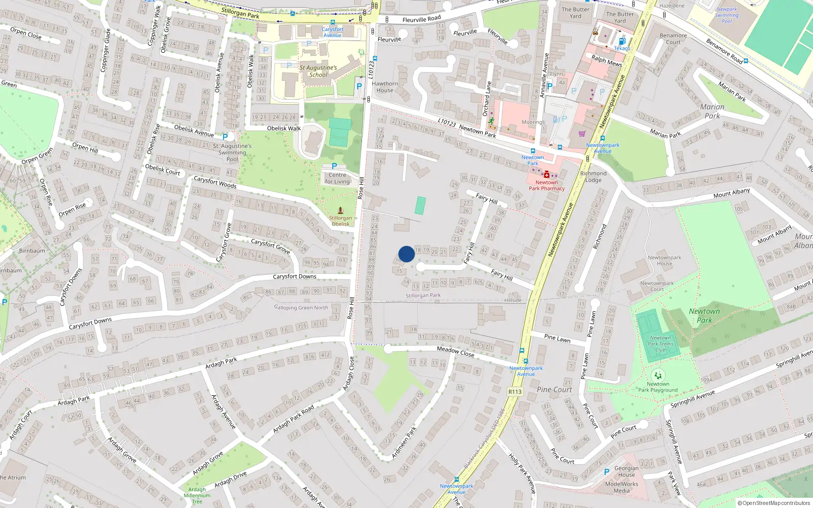 Overhead map showing the location of 17 Fairyhill, Blackrock, Dublin