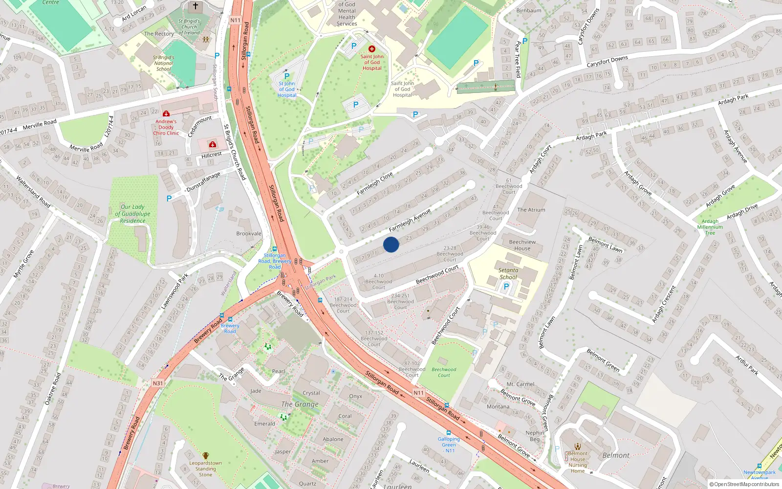 Overhead map showing the location of 17 Farmleigh Avenue, Dublin