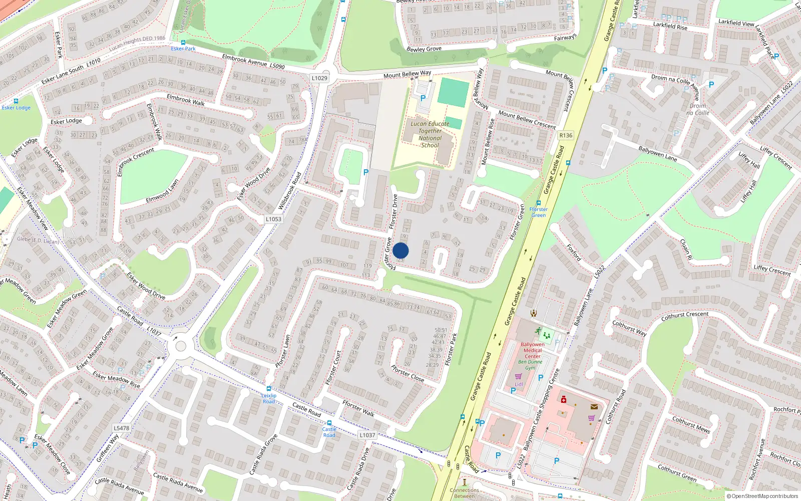 Overhead map showing the location of 17 Fforster Drive, Lucan, Dublin