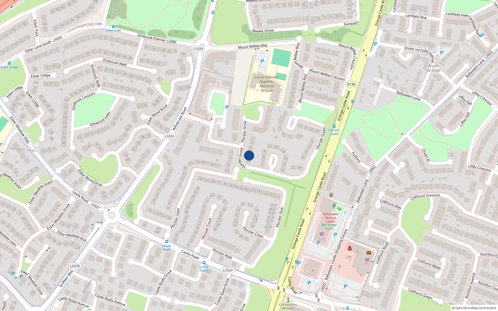 Overhead map showing the location of 17 Fforster Drive, Lucan