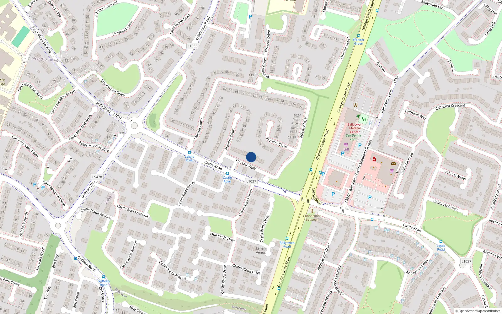 Overhead map showing the location of 17 Fforster Walk, Lucan