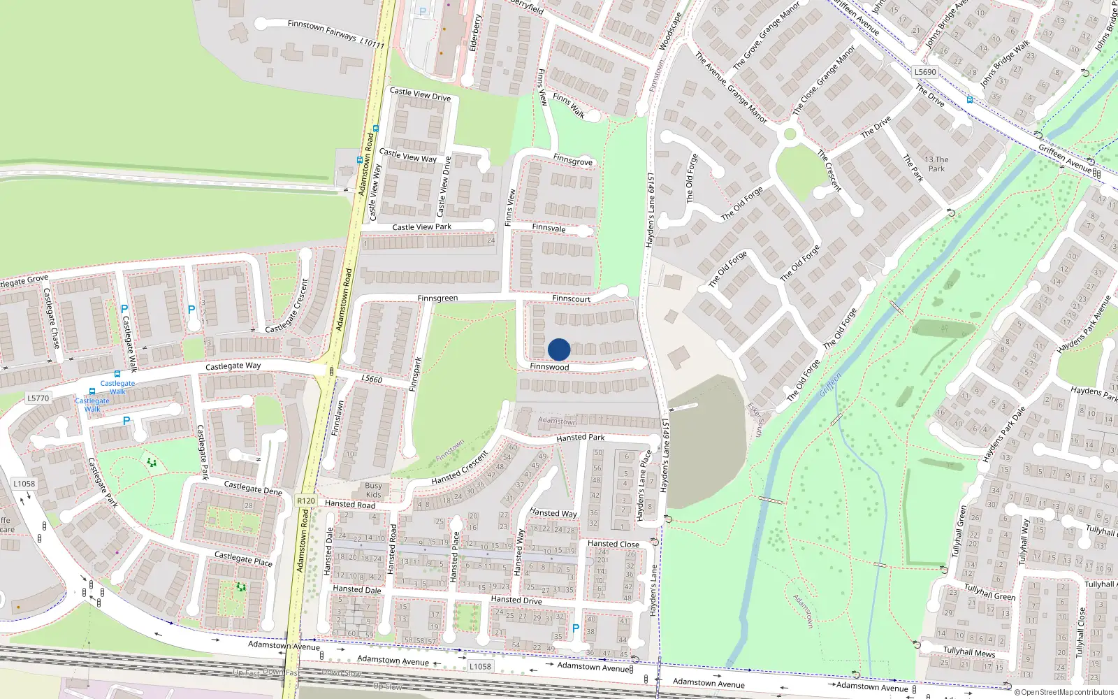 Overhead map showing the location of 17 Finnswood, Lucan