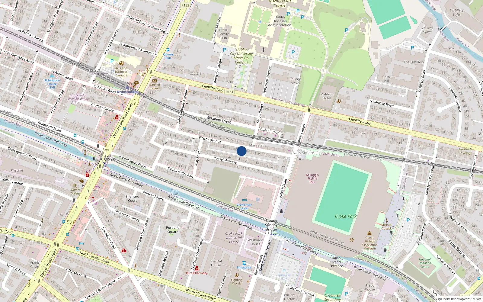 Overhead map showing the location of 17 Fitzroy Avenue, Dublin 3