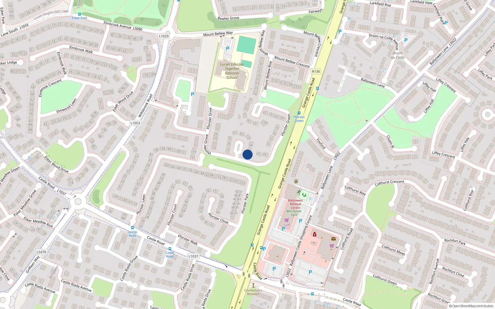 Overhead map showing the location of 17 Forster Terrace, Lucan, County Dublin