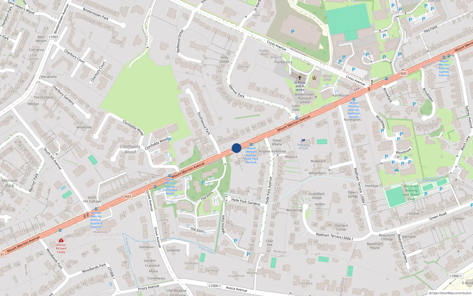 Overhead map showing the location of 17 Fortwilliam Court, Mount Merrion Avenue, Blackrock