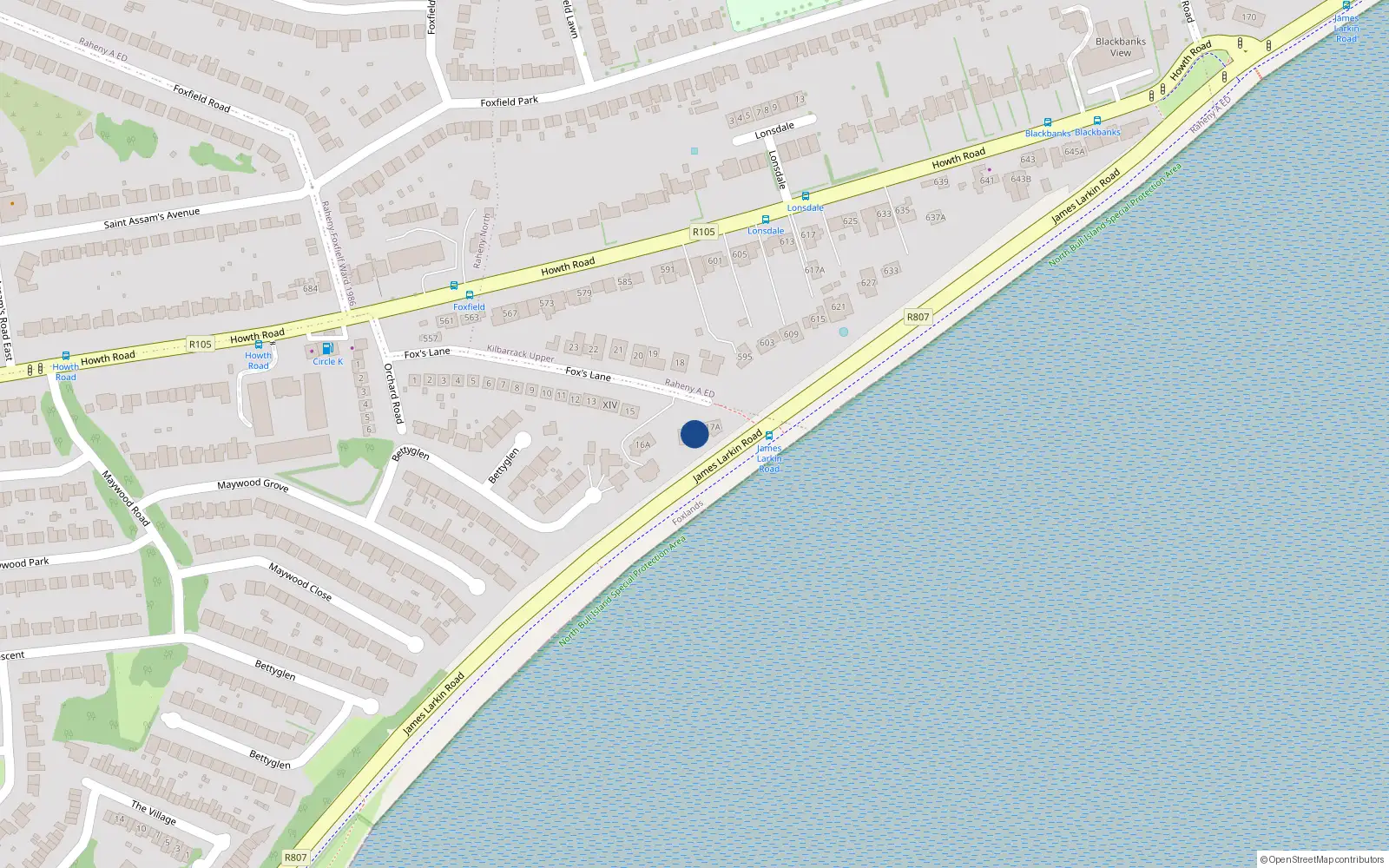 Overhead map showing the location of 17 Fox's Lane, Dublin 5