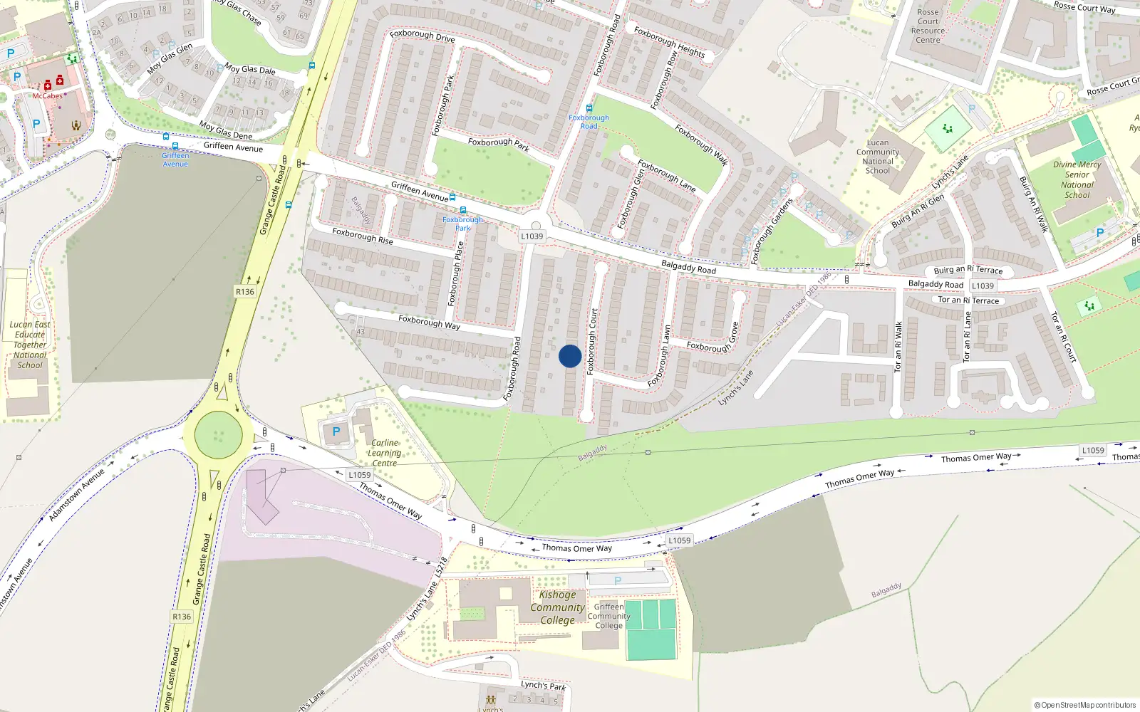 Overhead map showing the location of 17 Foxborough Court, Lucan