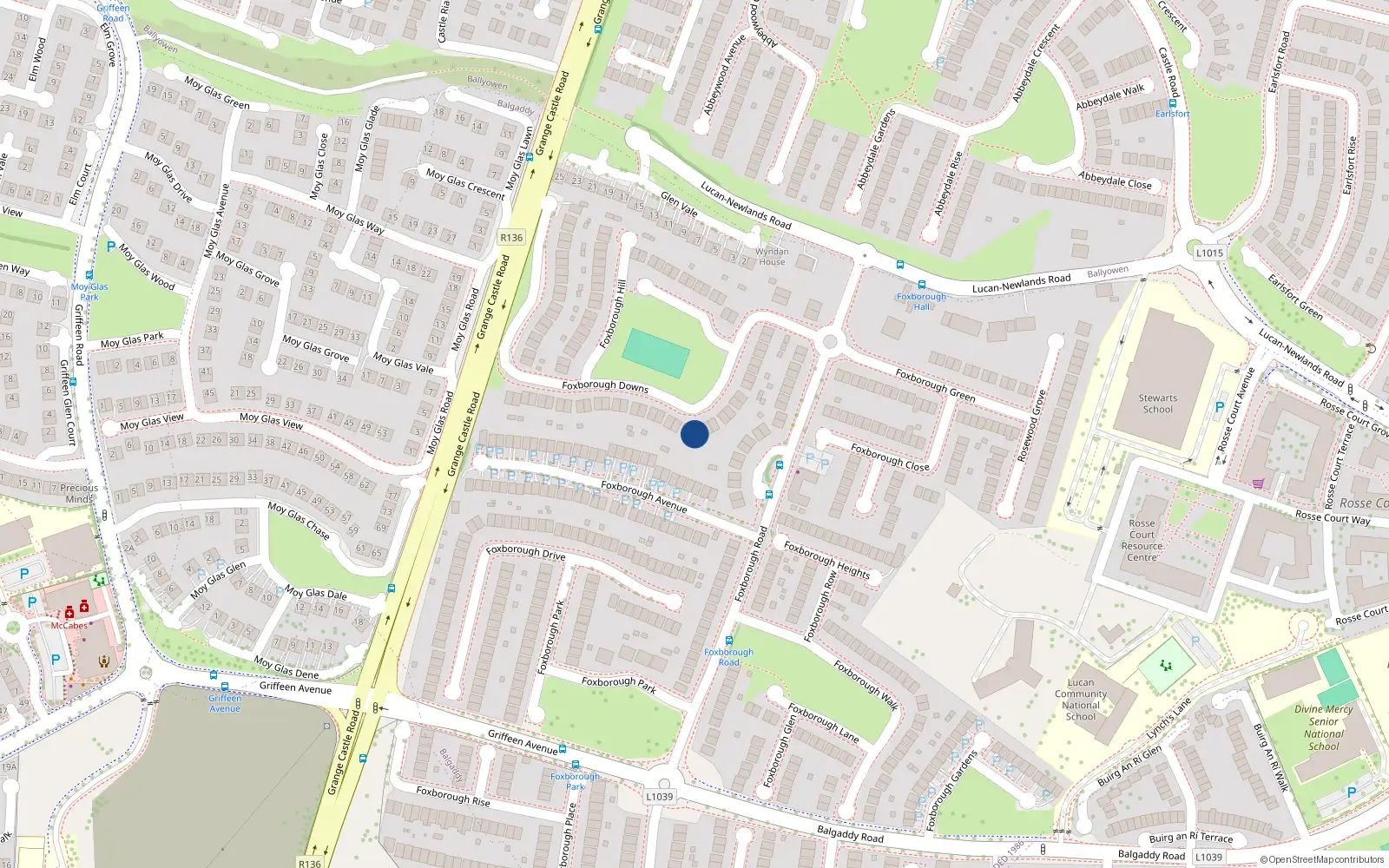 Overhead map showing the location of 17 Foxborough Downs, Lucan, Dublin