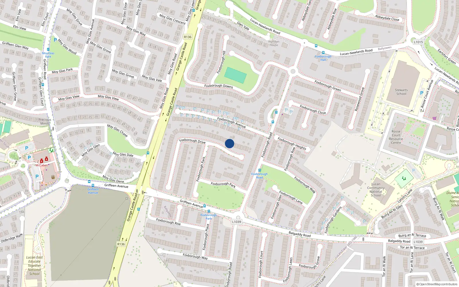 Overhead map showing the location of 17 Foxborough Drive, Lucan