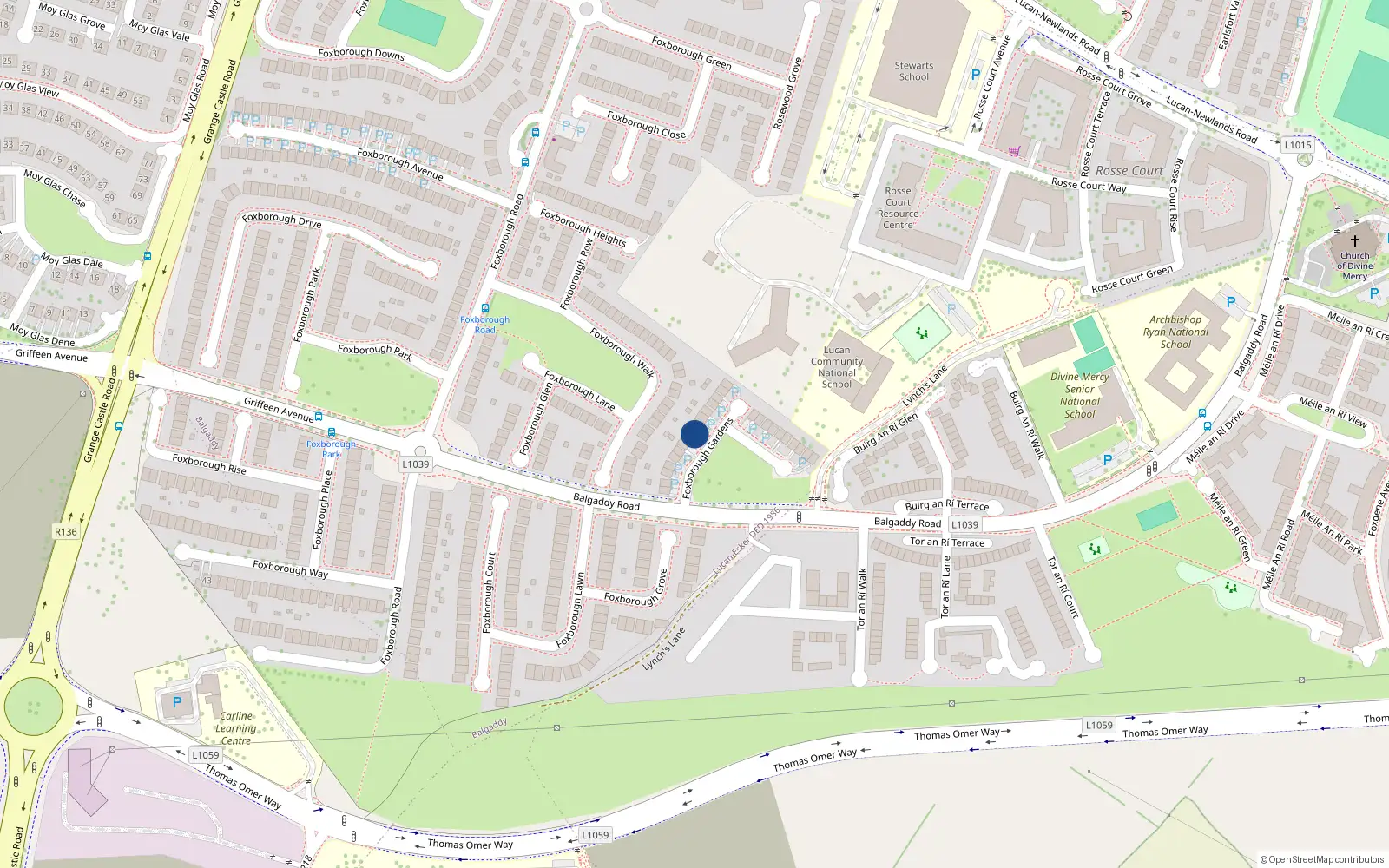 Overhead map showing the location of 17 Foxborough Gardens, Lucan, Dublin
