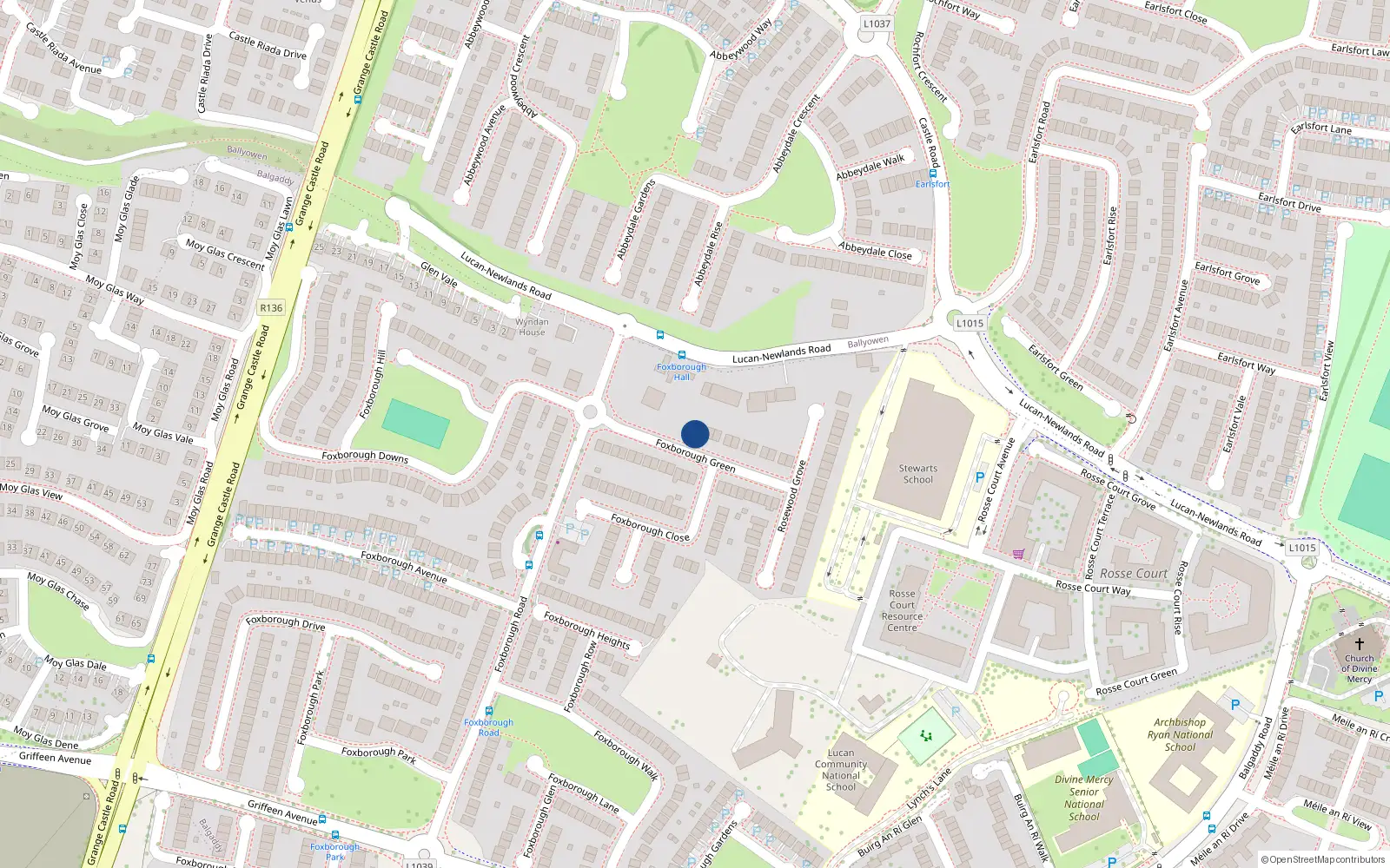 Overhead map showing the location of 17 Foxborough Green, Lucan