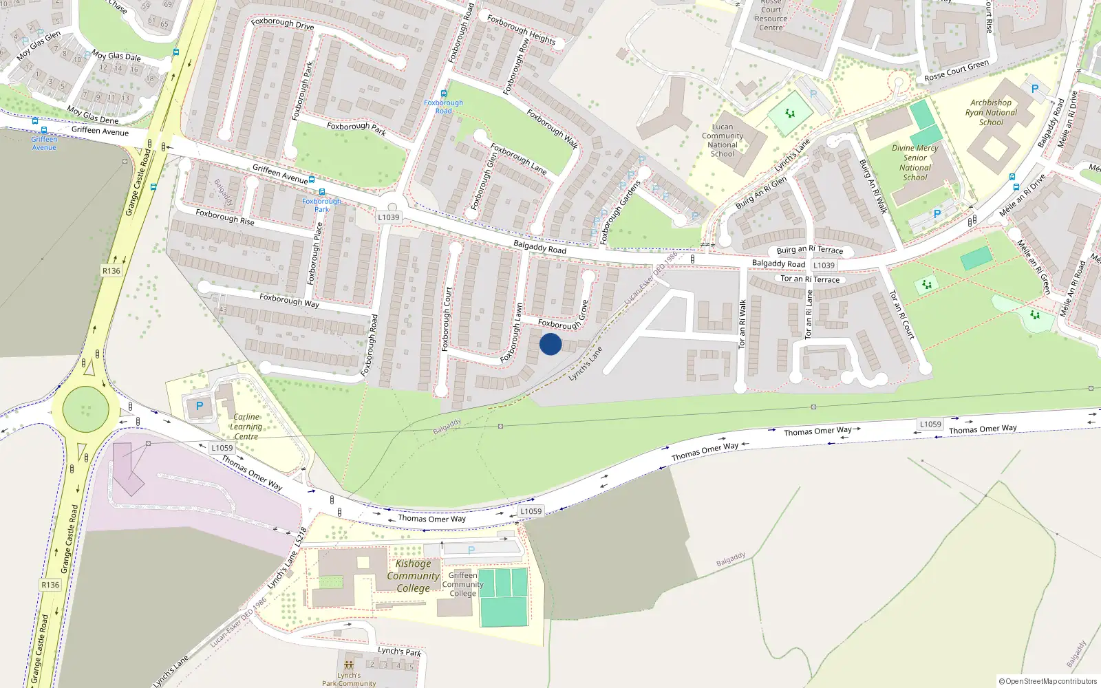 Overhead map showing the location of 17 Foxborough Grove, Lucan