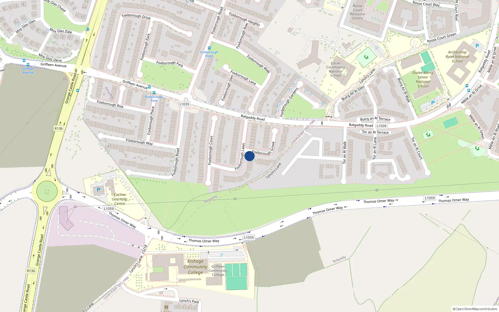 Overhead map showing the location of 17 Foxborough Lawn, Lucan