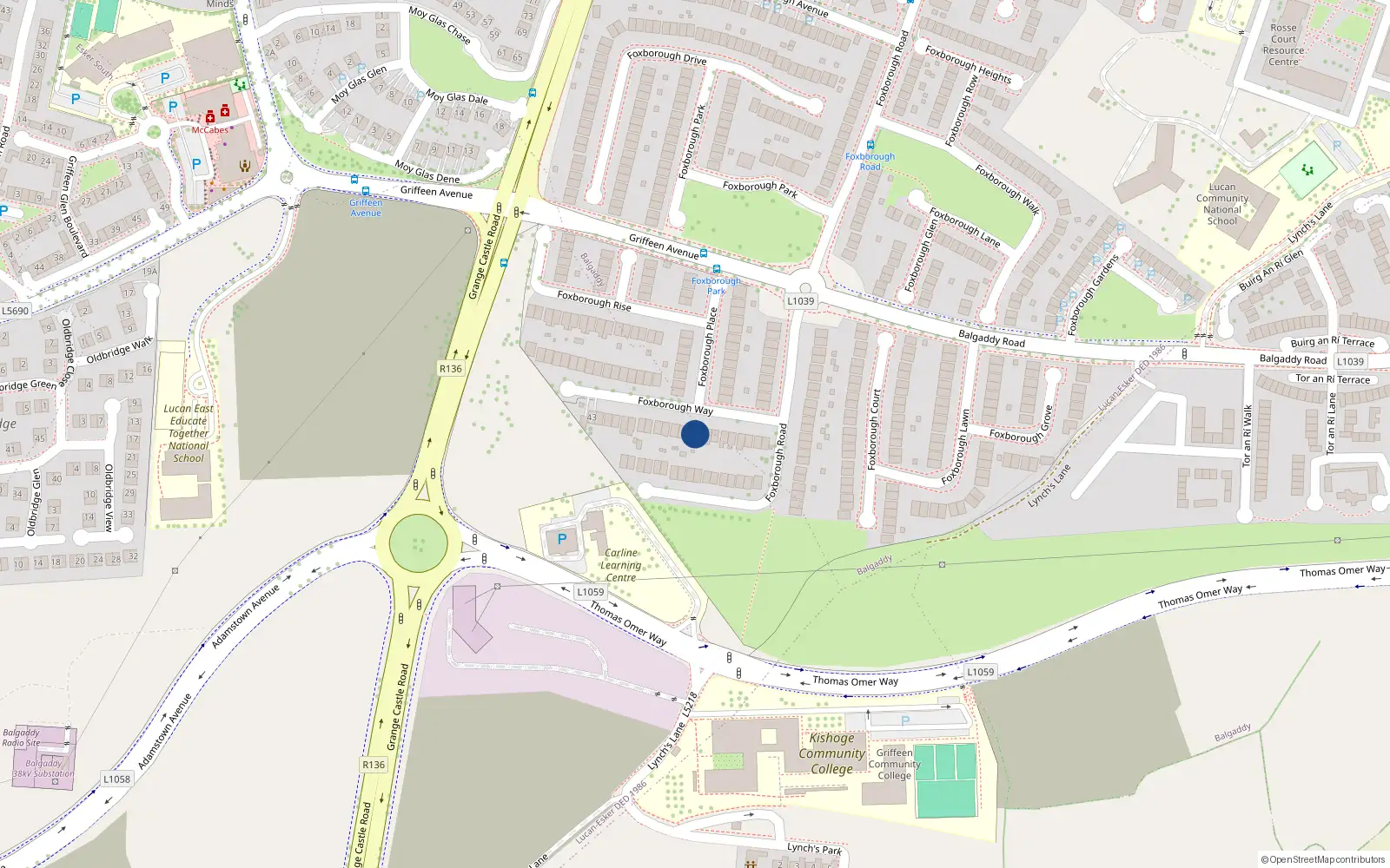 Overhead map showing the location of 17 Foxborough Way, Lucan, Dublin