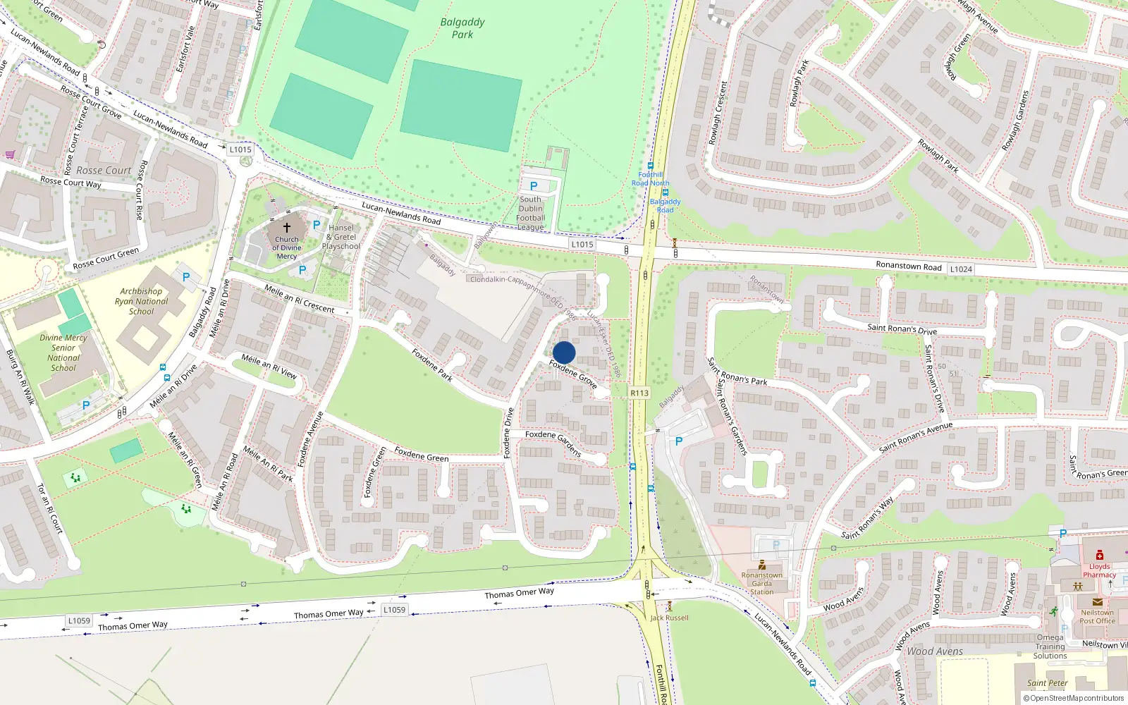 Overhead map showing the location of 17 Foxdene Drive, Balgaddy, Lucan