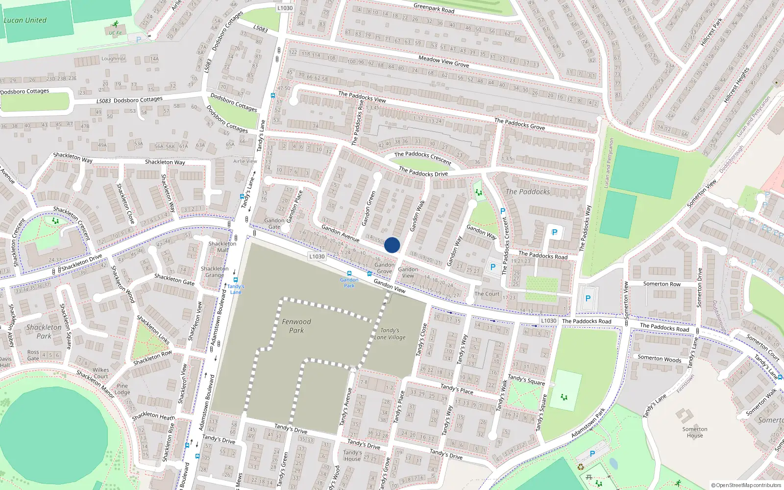 Overhead map showing the location of 17 Gandon Avenue, Lucan