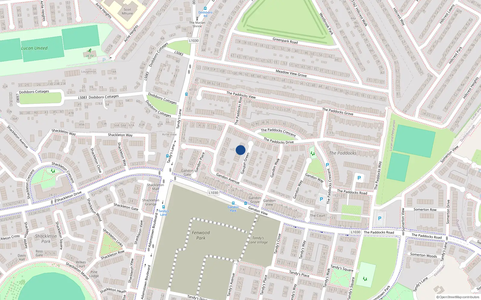 Overhead map showing the location of 17 Gandon Green, Lucan