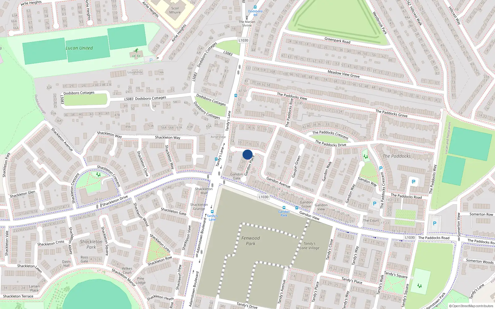 Overhead map showing the location of 17 Gandon Place, Lucan