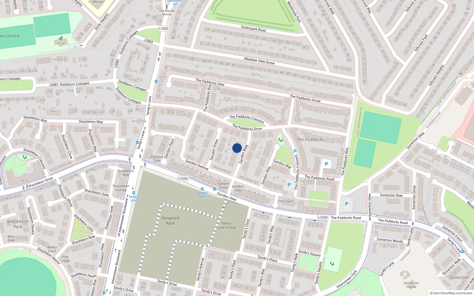 Overhead map showing the location of 17 Gandon Walk, Lucan