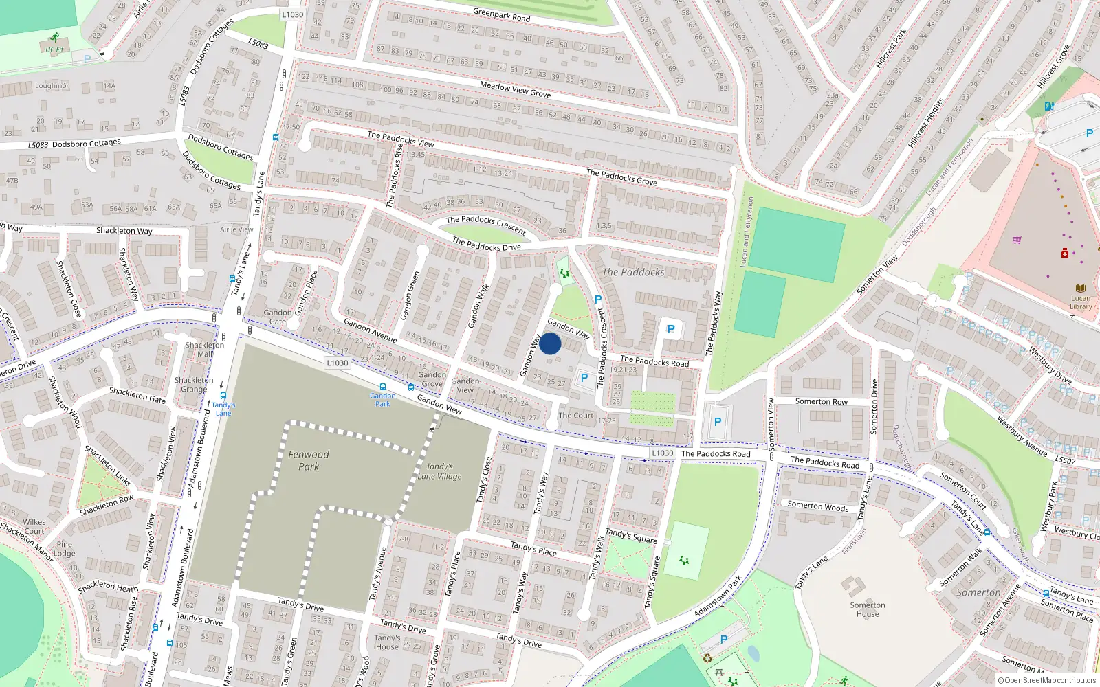 Overhead map showing the location of 17 Gandon Way, Lucan