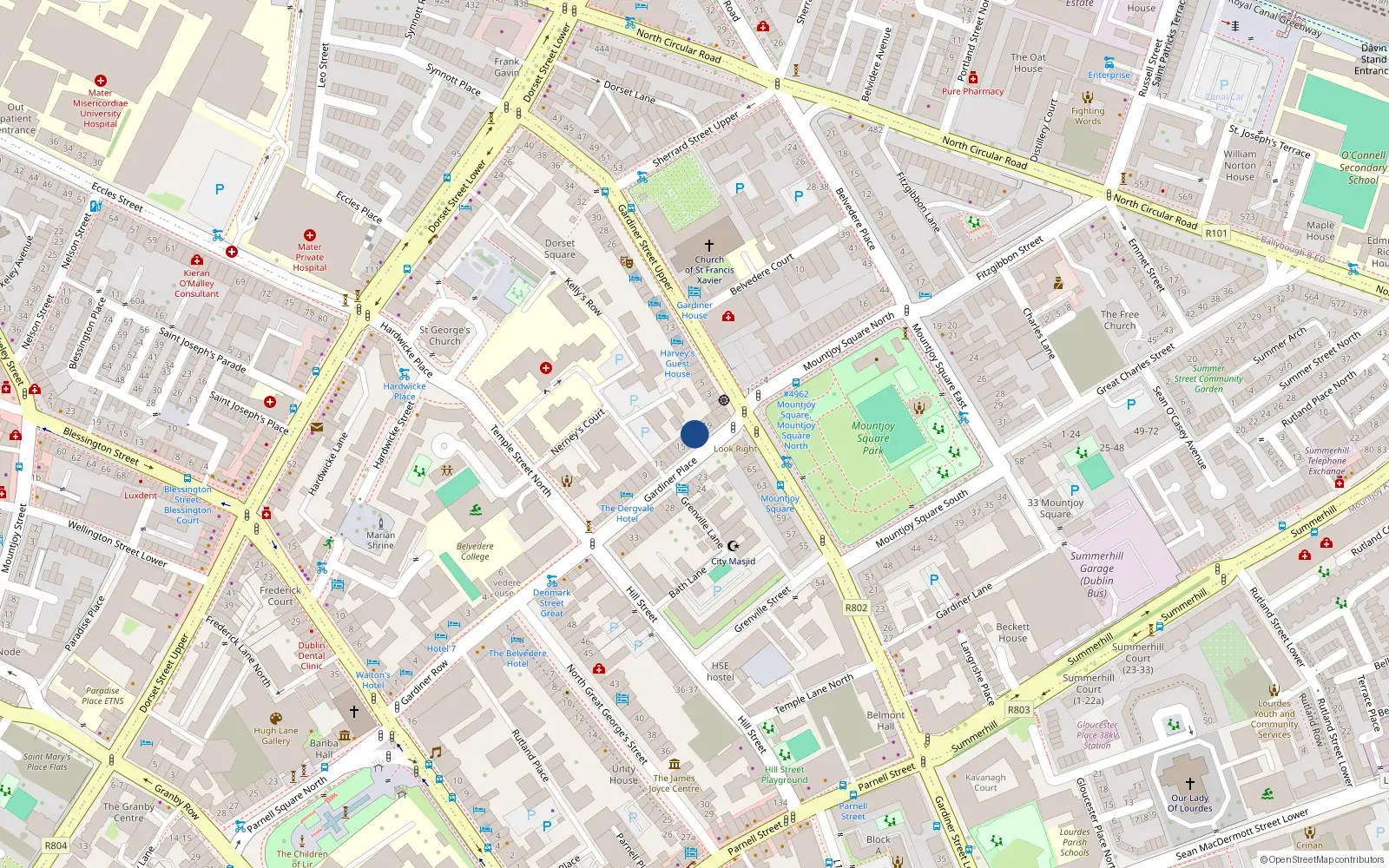 Overhead map showing the location of 17 Gardiner Place, Dublin 1