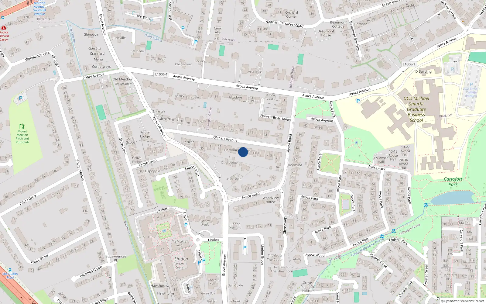 Overhead map showing the location of 17 Glenart Avenue, Blackrock