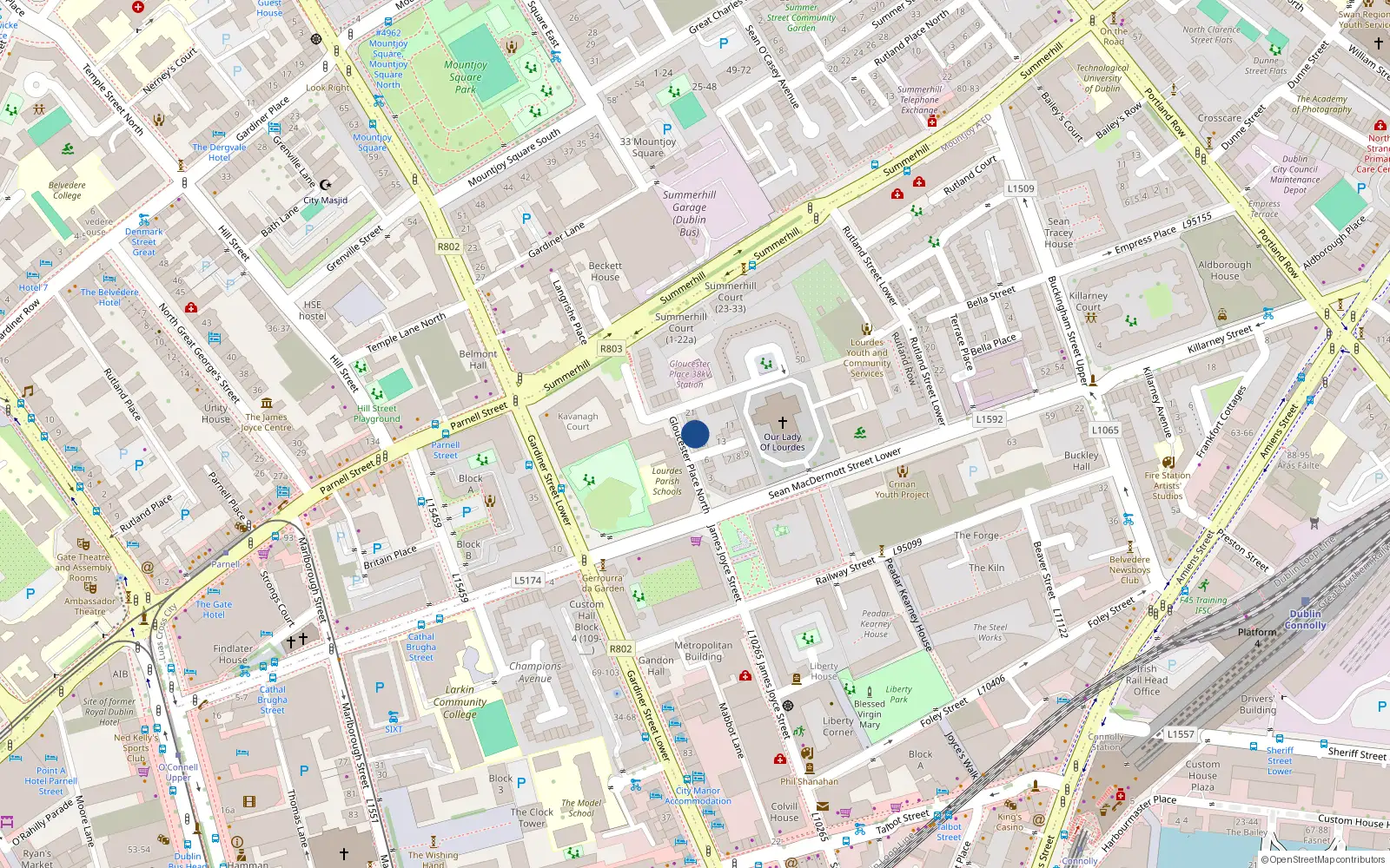 Overhead map showing the location of 17, 17 Gloucester Place Lower, Dublin 1
