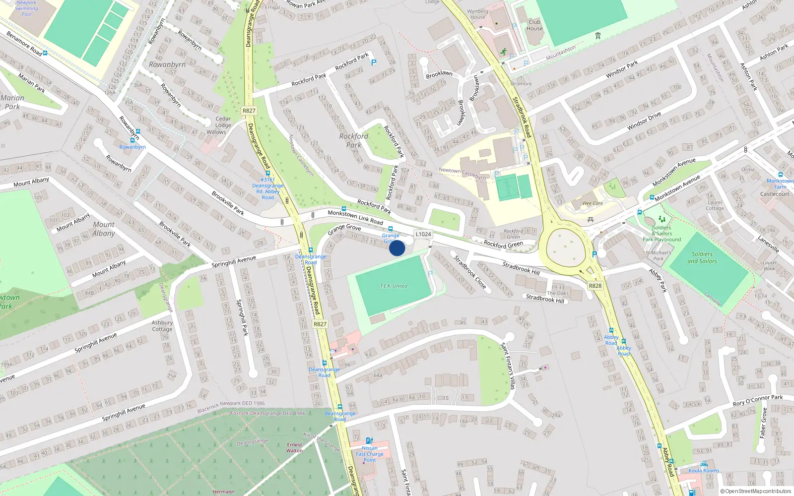 Overhead map showing the location of 17 Grange Grove, Blackrock
