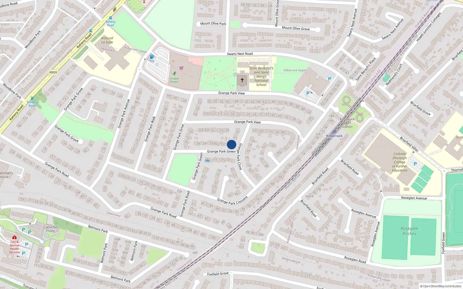 Overhead map showing the location of 17 Grange Park Close, Dublin 5