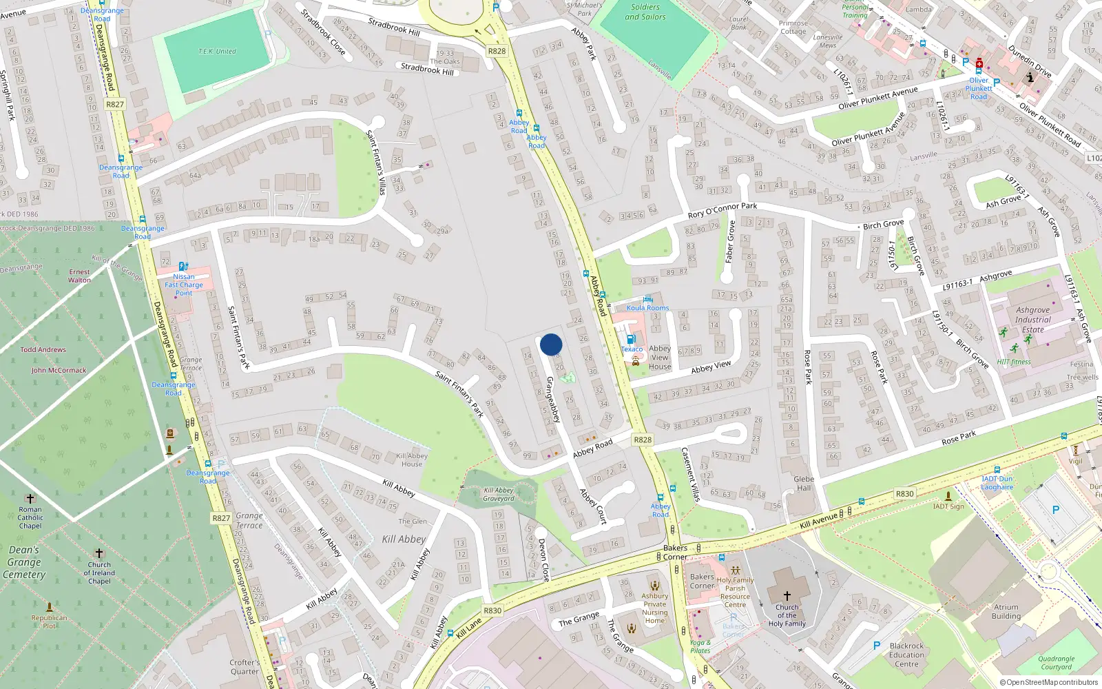 Overhead map showing the location of 17 Grangeabbey, Blackrock