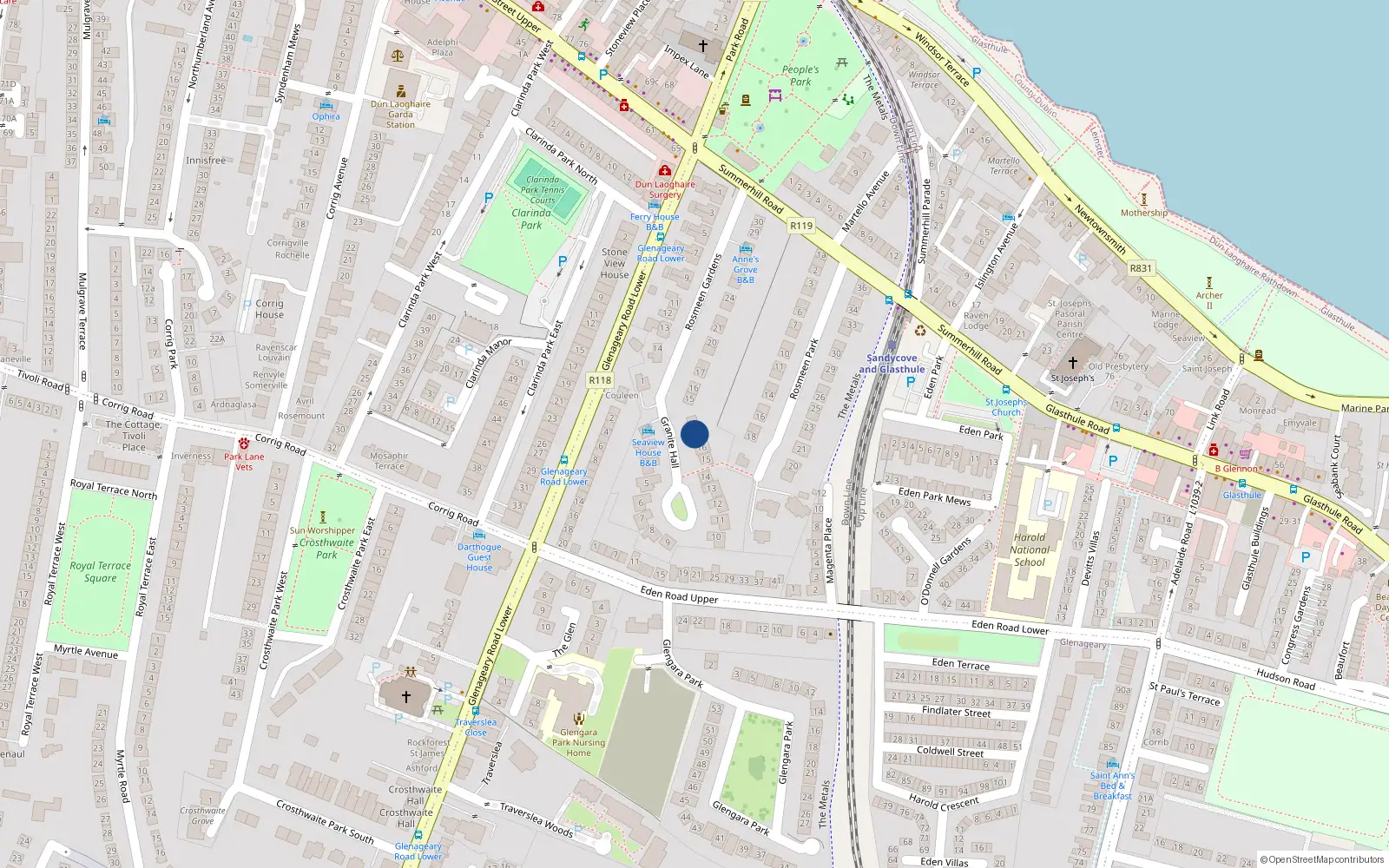 Overhead map showing the location of 17 Granite Hall, Dun Laoghaire, Co Dublin