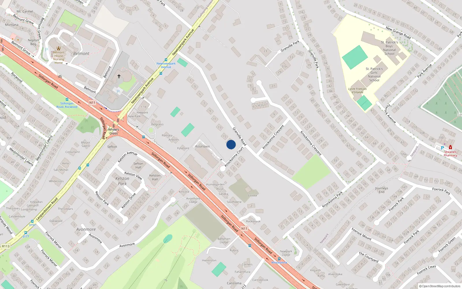 Overhead map showing the location of 17 Granville Road, Blackrock, Dublin