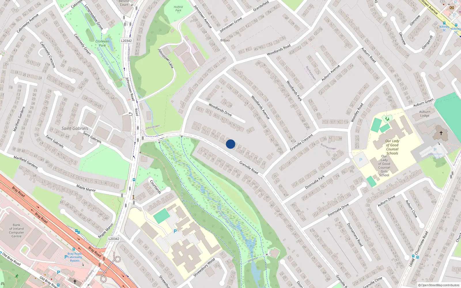 Overhead map showing the location of 17 Granville Road, Dublin