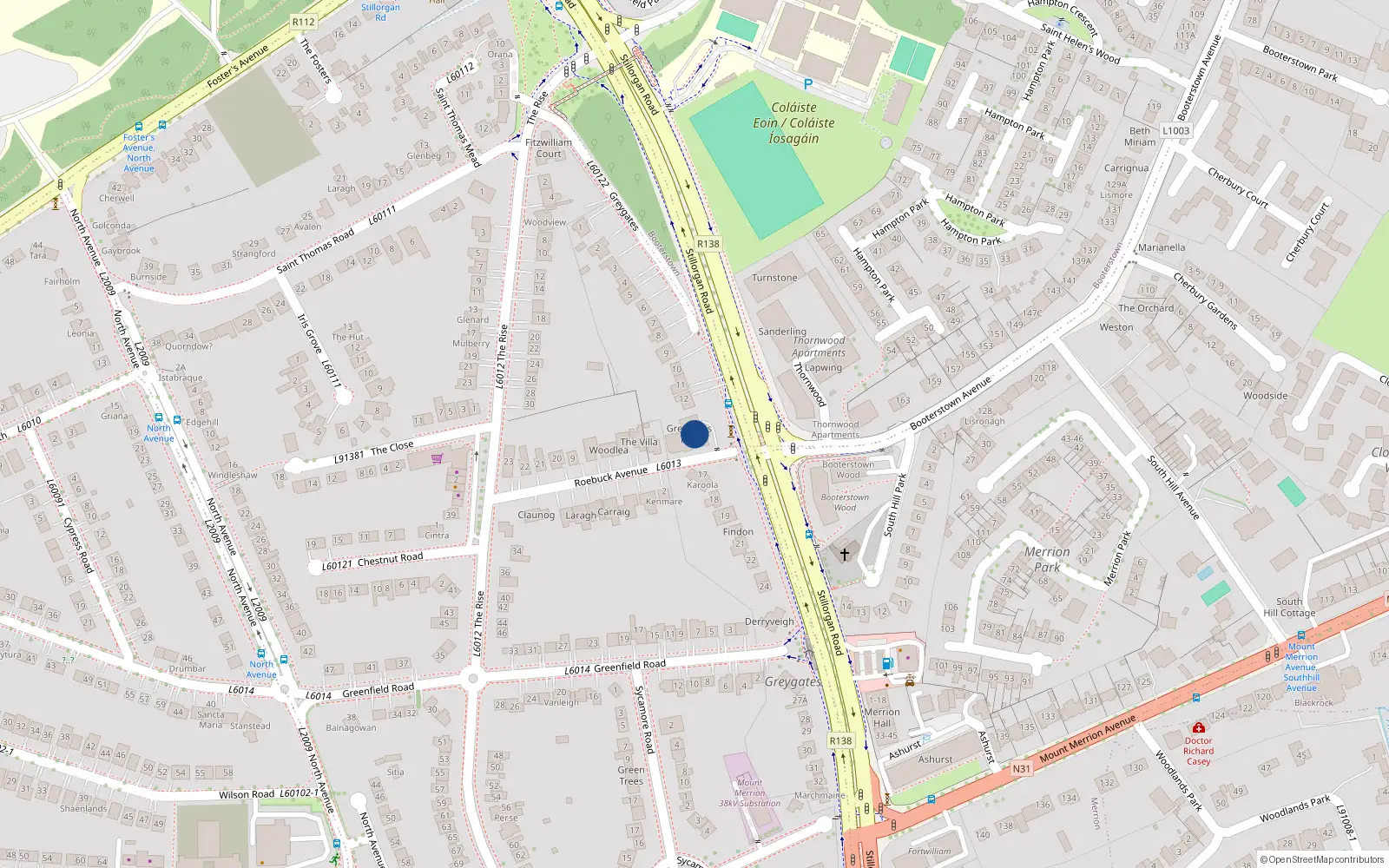 Overhead map showing the location of 17 Greygates Hall, Mount Merrion