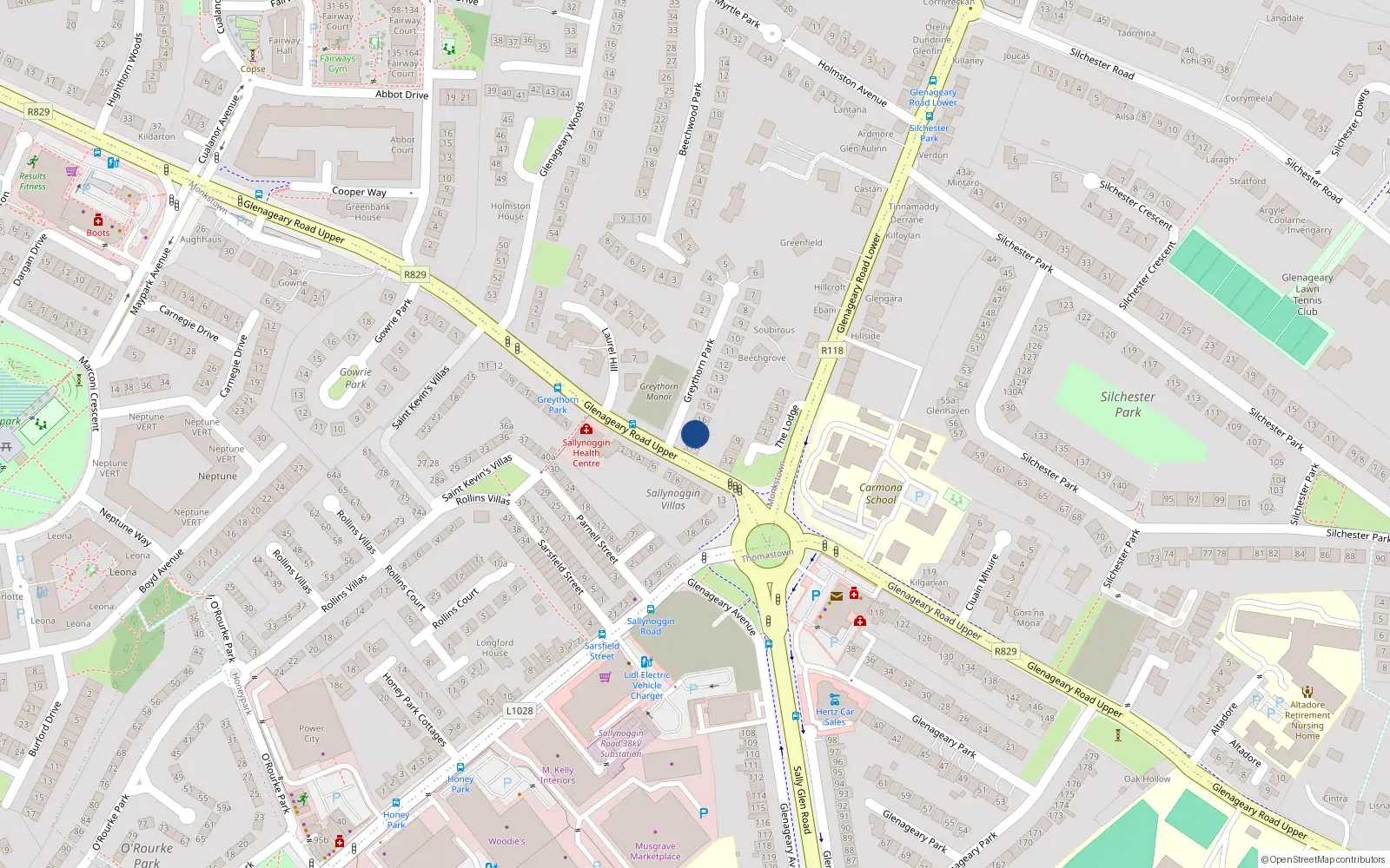 Overhead map showing the location of 17 Greythorn Park, Glenageary, Co Dublin