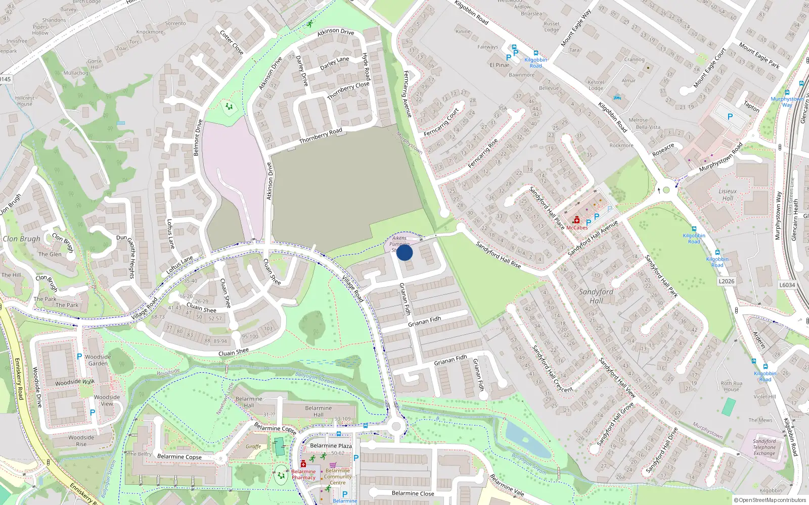 Overhead map showing the location of 17 Grianan Fidh, Sandyford